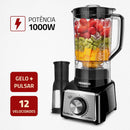 Liquidificador Mondial Turbo Inox L-1000 1000W - 12 Velocidades + Gelo, Jarra 3L San Cristal, Lâminas Inox