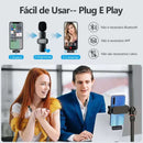 Microfone de Lapela Duplo sem Fio - USB-C e Lightning, Redução de Ruído para Celular