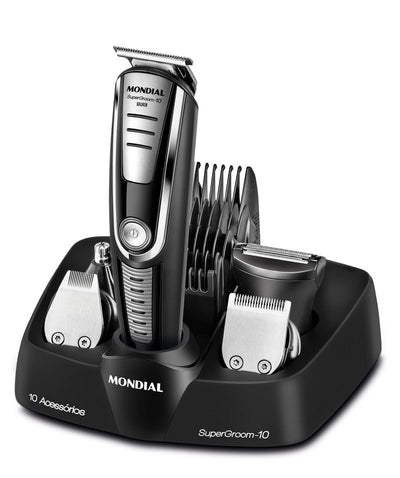 Aparador de Pelos Mondial Super Groom 10 em 1 - Barba, Cabelo, Nariz e Corpo, Sem Fio Bivolt