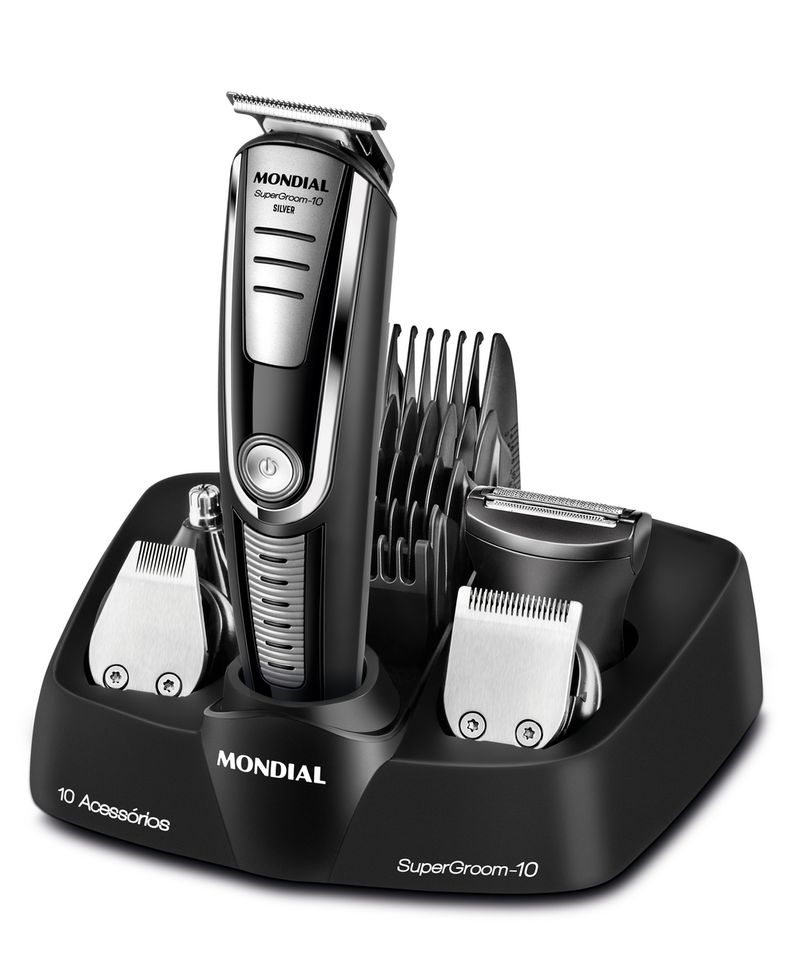 Aparador de Pelos Mondial Super Groom 10 em 1 - Barba, Cabelo, Nariz e Corpo, Sem Fio Bivolt