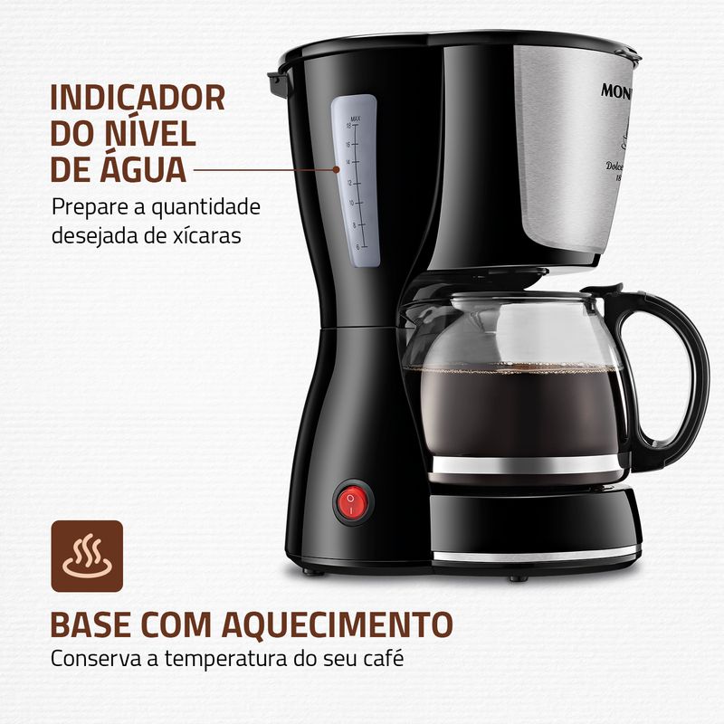 Indicador de nível de água e base com aquecimento da cafeteira Mondial Dolce Arome