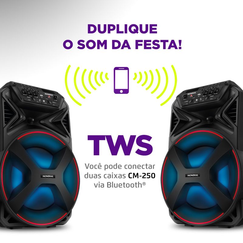 Função TWS da Mondial CM-250: conecte duas caixas via Bluetooth e duplique o som