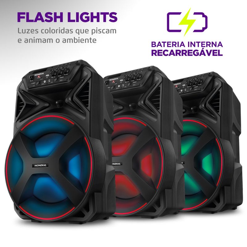 Flash lights coloridas e bateria interna recarregável da Mondial CM-250