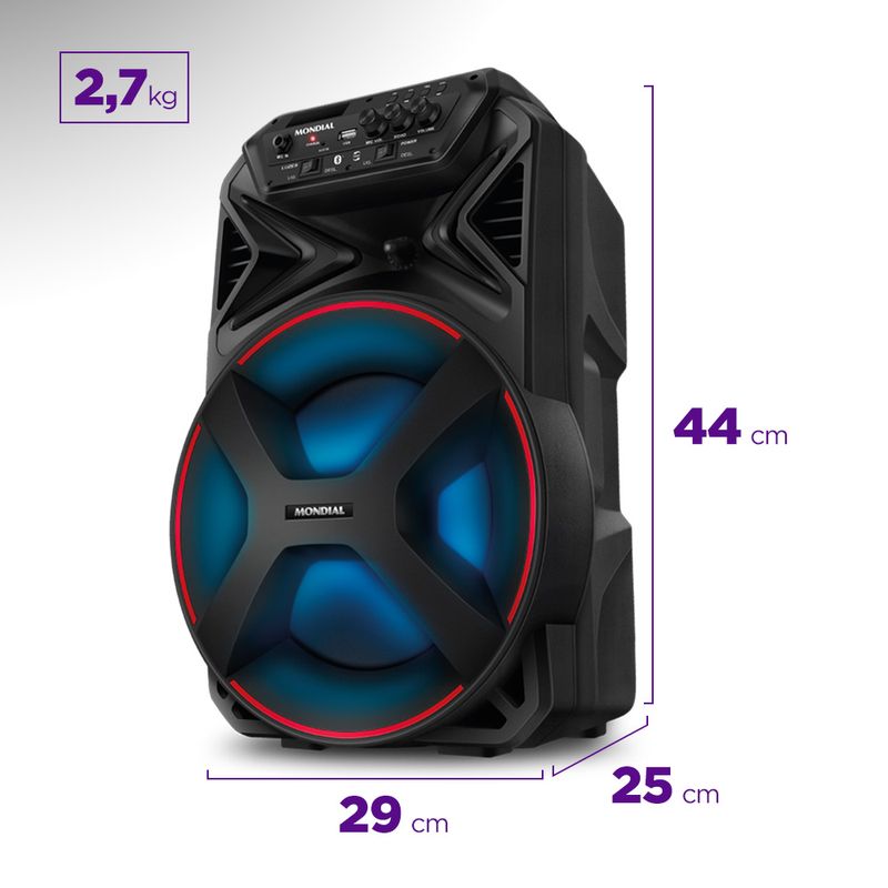 Dimensões da Mondial CM-250: 44 cm de altura e 2,7 kg