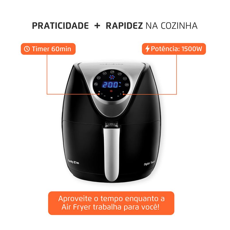 Air Fryer Mondial com timer de 60 minutos e potência de 1500W