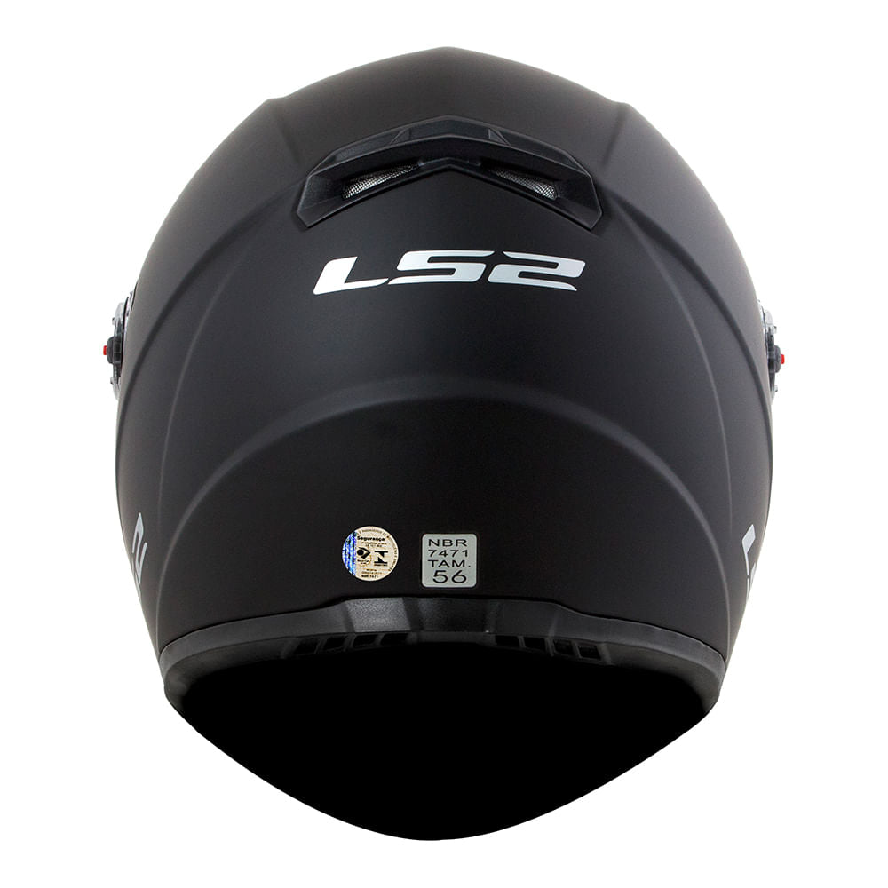 Traseira do capacete LS2 FF358 Classic com selo Inmetro NBR 7471 visível