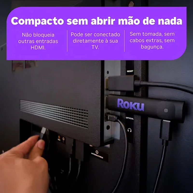 Roku Streaming Stick Full HD Portátil - Controle por Voz, Netflix e YouTube