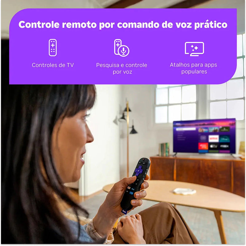 Roku Streaming Stick Full HD Portátil - Controle por Voz, Netflix e YouTube