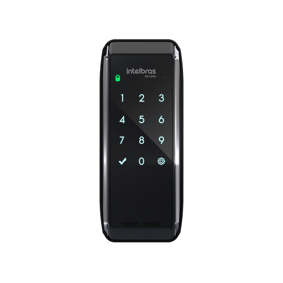 Fechadura digital Intelbras FD 1000 preta com teclado touch screen iluminado