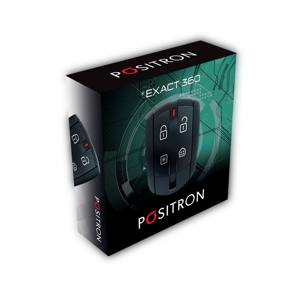 Caixa oficial do alarme Positron Cyber Exact EX360 com controle remoto em destaque