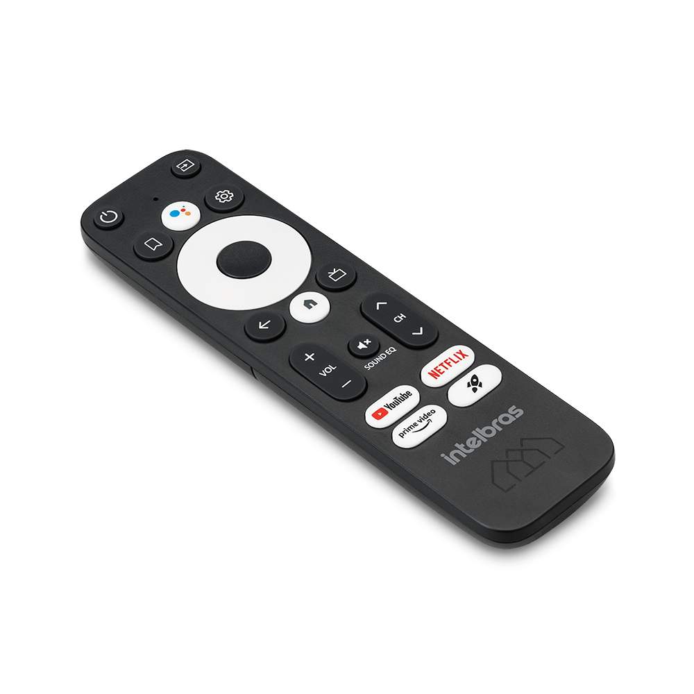 Controle remoto Intelbras Izy Play Stick com botão de comando de voz e atalhos de streaming