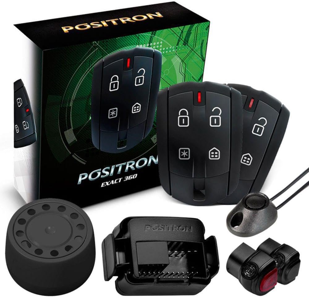 Conteúdo do kit Positron EX360: dois controles, sirene, módulo, chicote, LED e interruptor
