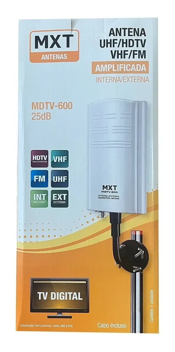 Antena Digital Interna Amplificada - Sinal HDTV/UHF, Pega Canais de TV Aberta sem Mensalidade
