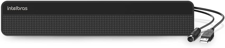 Antena interna amplificada Intelbras AI 3101 preta com cabo coaxial e cabo USB