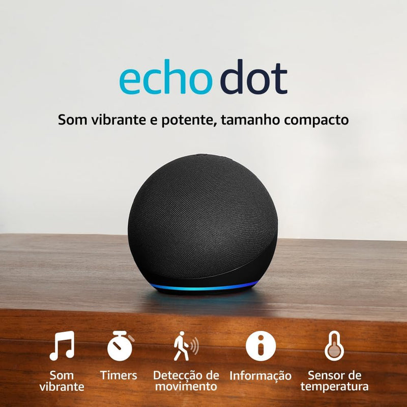 Amazon Echo Dot 5ª Geração Smart Speaker com Alexa — Alto-falante de 44 mm, Sensor de Temperatura, Wi-Fi Dual Band — Preto