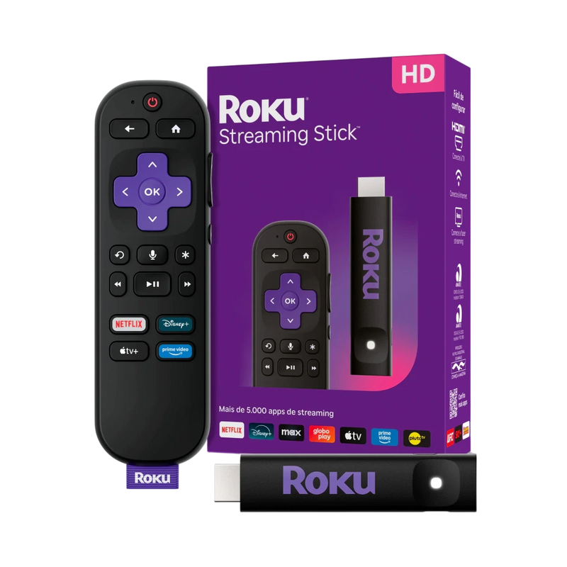 Roku Streaming Stick Full HD Portátil - Controle por Voz, Netflix e YouTube